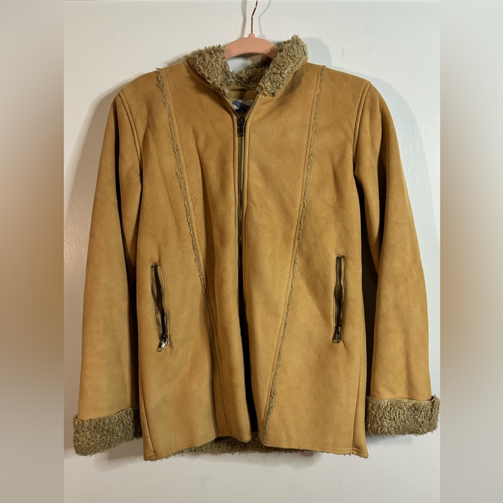Y2K Faux Suede and Faux Shearling Winter Coat with Hoodie